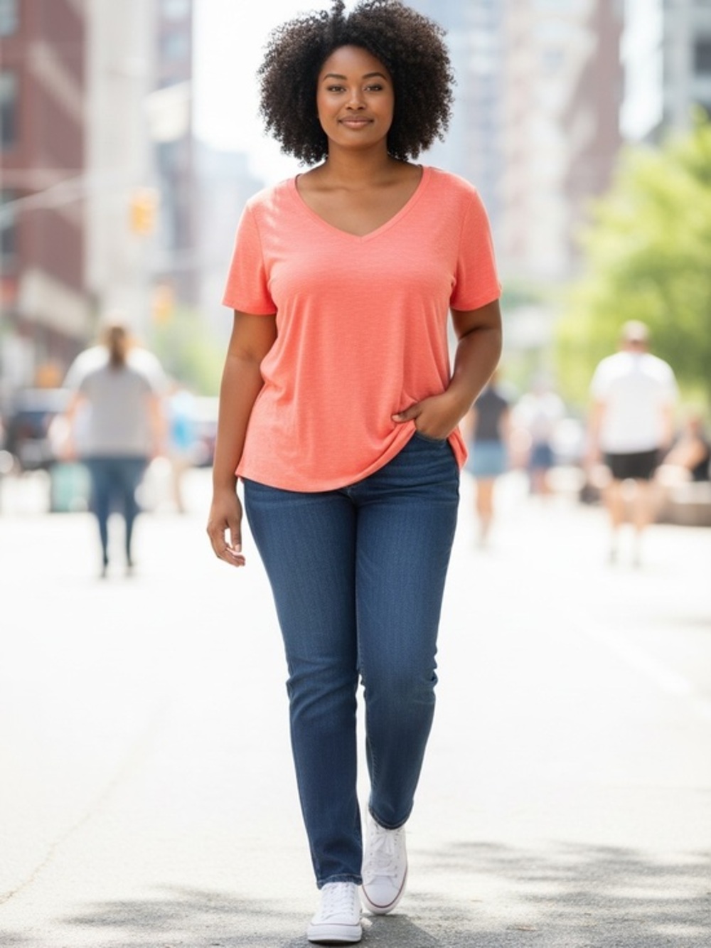 Torrid Coral V-Neck Slub Knit Tee Plus Size 1 Short Sleeve Top - Picture 1 of 5